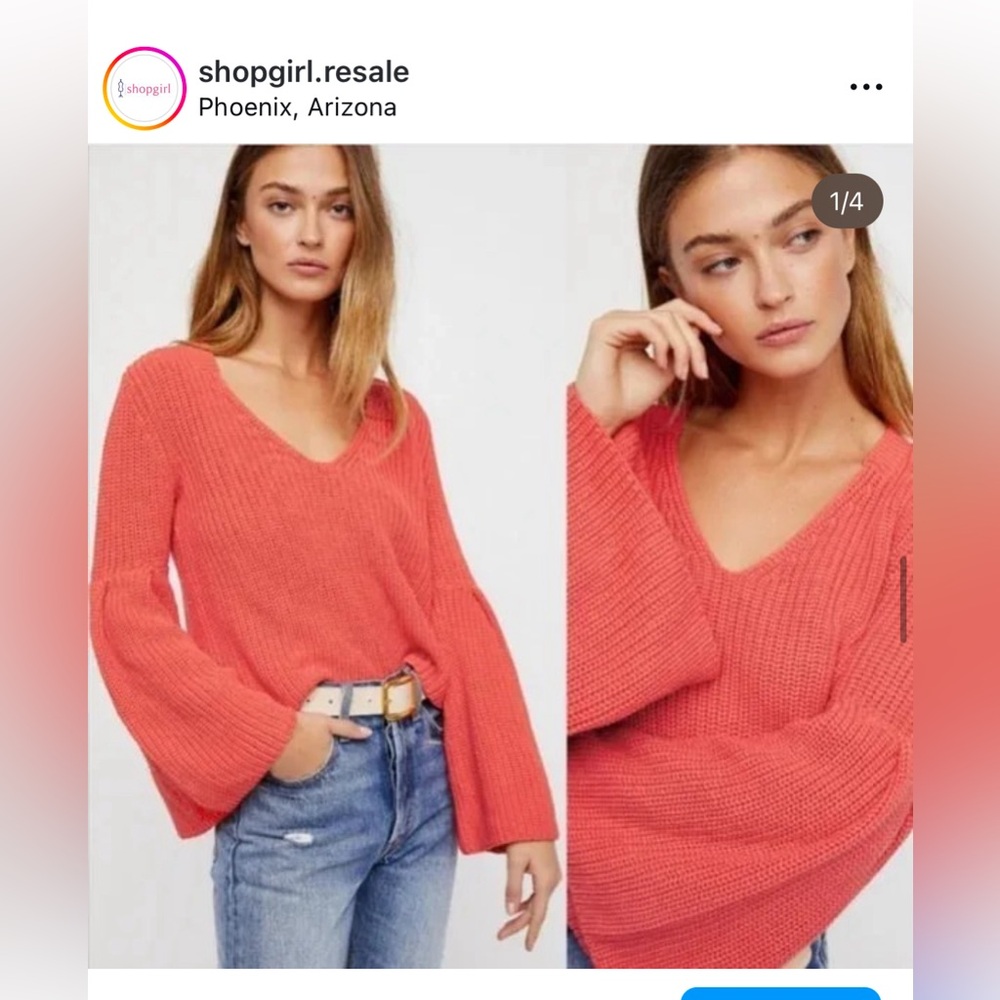 NWOT Free People Damsel Cable Knit Bell Sleeve Cropped Sweater PINK Sz L